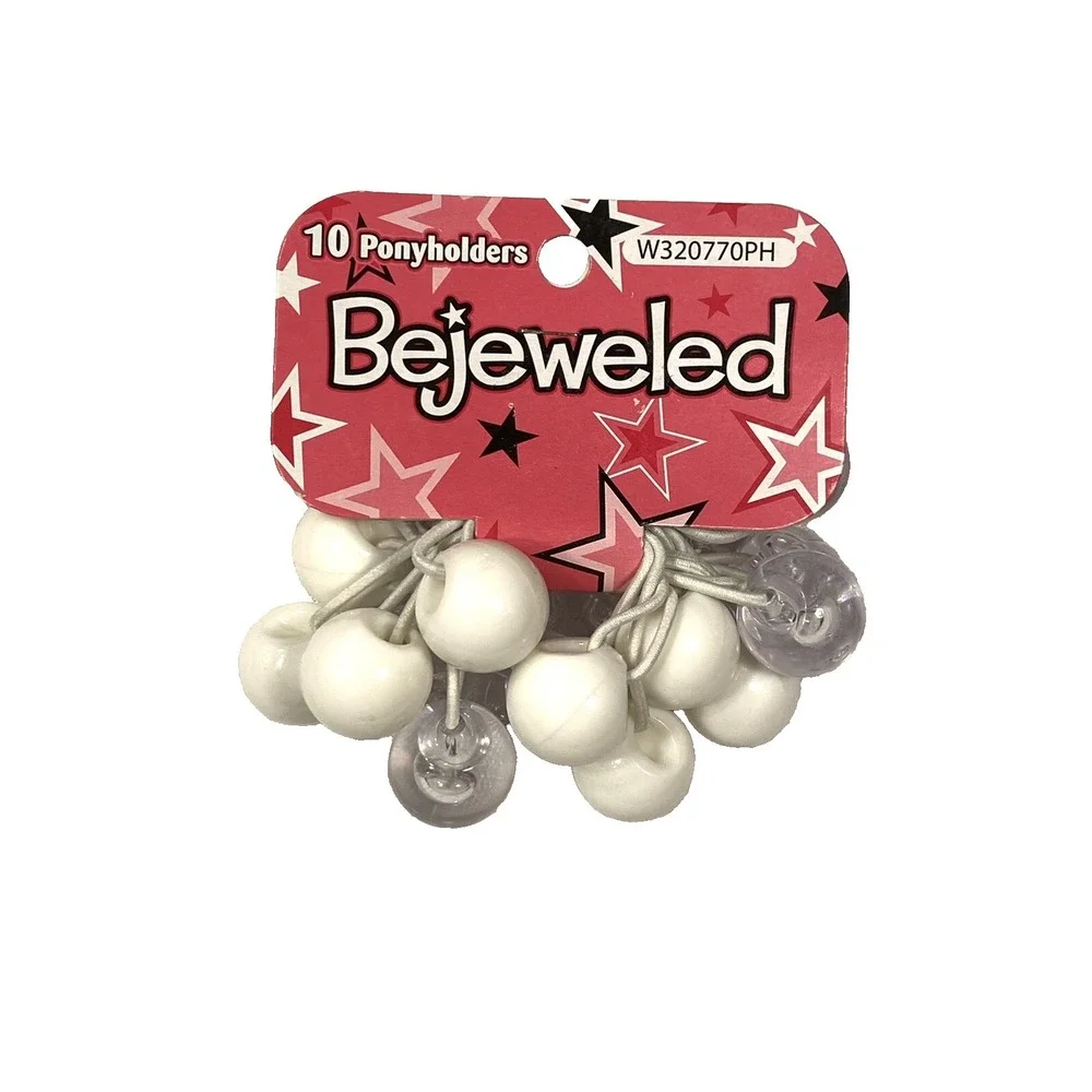 hair ties BEJEWELED pony holders with‎ white beads 1 pack of 10